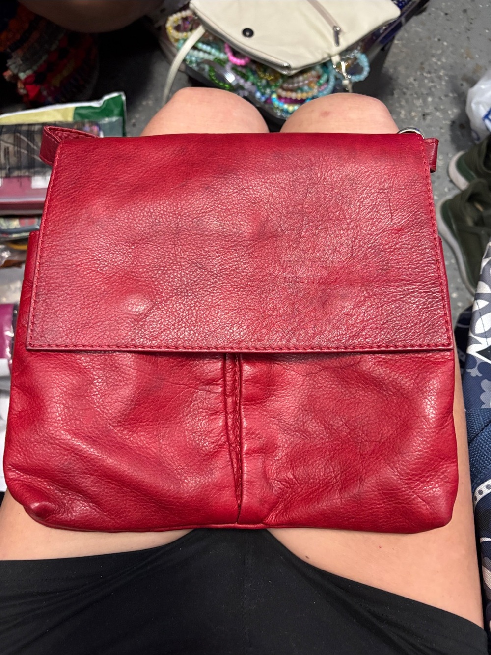 Vera Pelle Red Leather Crossbody Flap Bag